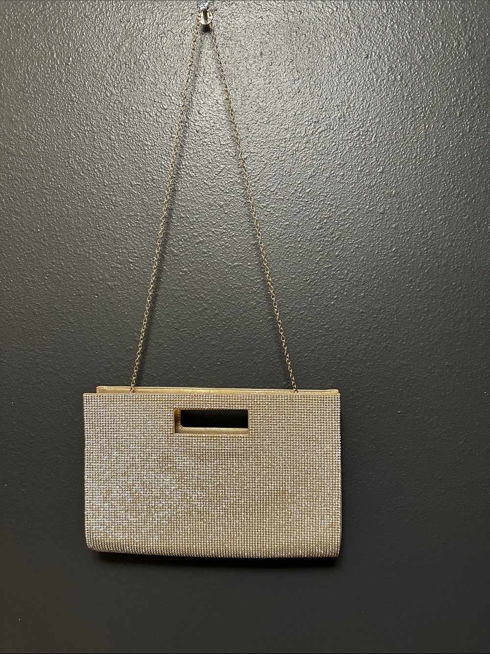 Champagne Crystal Evening Clutch with Chain Strap